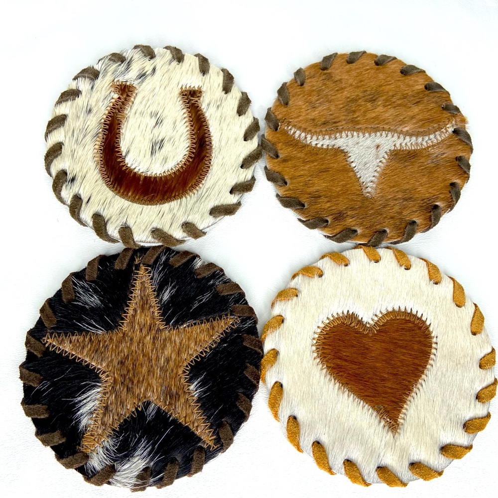 Western Leather Beverage Coasters Set of 4